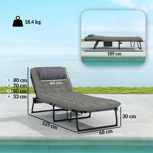 Lot de 2 transats bains de soleil pliable avec dossier inclinable 4 positions - appui-tête et Matelas épais ultra confortable - tissu textilène et acier, gris
