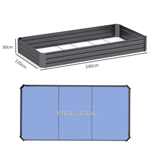 Jardinière extérieure, carré potager de jardin rectangulaire, avec bordure de sécurité et fond ouvert, pour fleurs, herbes, 240 x 120 x 30 cm, gris foncé