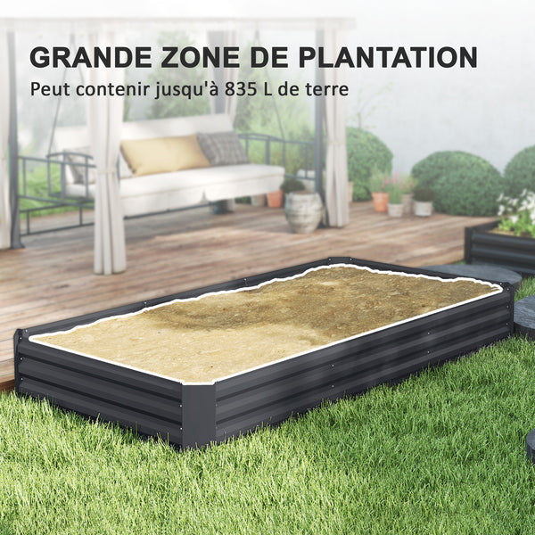 Jardinière extérieure, carré potager de jardin rectangulaire, avec bordure de sécurité et fond ouvert, pour fleurs, herbes, 240 x 120 x 30 cm, gris foncé