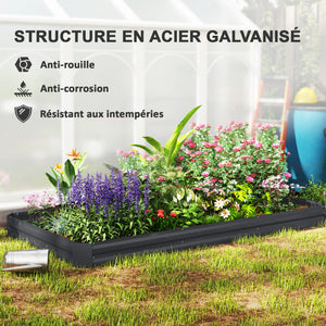 Jardinière extérieure, carré potager de jardin rectangulaire, avec bordure de sécurité et fond ouvert, pour fleurs, herbes, 240 x 120 x 30 cm, gris foncé