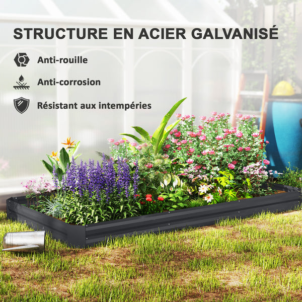 Jardinière extérieure, carré potager de jardin rectangulaire, avec bordure de sécurité et fond ouvert, pour fleurs, herbes, 240 x 120 x 30 cm, gris foncé