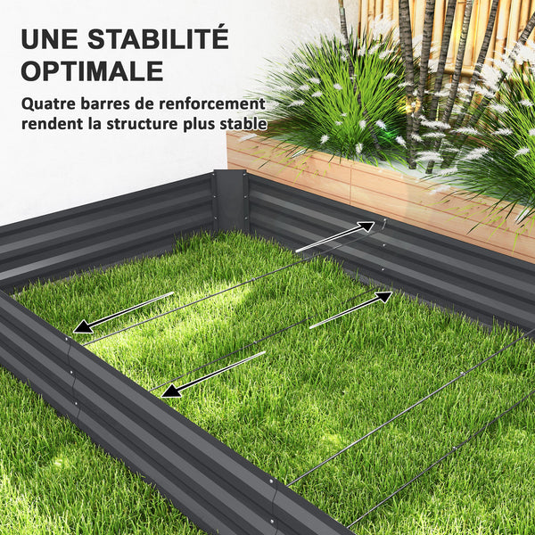 Jardinière extérieure, carré potager de jardin rectangulaire, avec bordure de sécurité et fond ouvert, pour fleurs, herbes, 240 x 120 x 30 cm, gris foncé