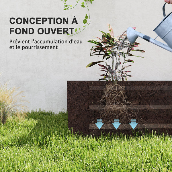 Jardinière extérieure, carré potager de jardin rectangulaire, avec bordure de sécurité et fond ouvert, pour fleurs, herbes, 240 x 120 x 30 cm, gris foncé
