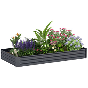 Jardinière extérieure, carré potager de jardin rectangulaire, avec bordure de sécurité et fond ouvert, pour fleurs, herbes, 240 x 120 x 30 cm, gris foncé