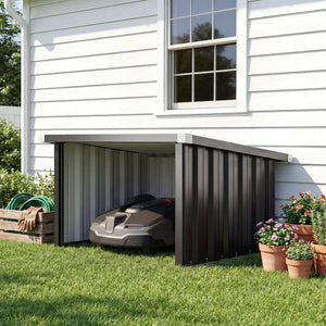Abri Robot Tondeuse 108 x 86 x 62,5 cm, Garage pour Robot Tondeuse avec Toit Incliné en Acier Galvanisé, pour Tondeuse Robot, Montage Facile, Gris Foncé