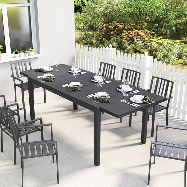 Table de Jardin Extensible 154-214 cm Plateau Aluminium Effet Bois - Table à Manger Extérieur Robuste avec Pieds Réglables - Mobilier de Terrasse 8-10 Personnes, Gris Anthracite