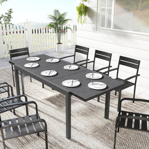 Table de Jardin Extensible 154-214 cm Plateau Aluminium Effet Bois - Table à Manger Extérieur Robuste avec Pieds Réglables - Mobilier de Terrasse 8-10 Personnes, Gris Anthracite