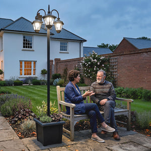 Lanterne solaire lampadaire avec jardinière réglable en hauteur 185 cm extérieure lanterne de jardin à 3 têtes contrôle de l'éclairage interrupteur IP44 lanternes solaires lampes solaires lanterne solaire pour jardin balcon