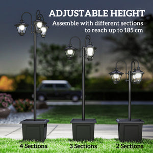 Lanterne solaire lampadaire avec jardinière réglable en hauteur 185 cm extérieure lanterne de jardin à 3 têtes contrôle de l'éclairage interrupteur IP44 lanternes solaires lampes solaires lanterne solaire pour jardin balcon