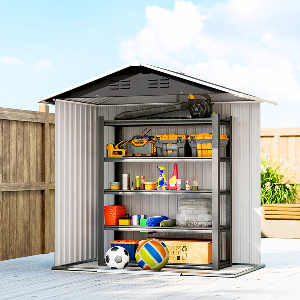 Abri de jardin en métal 1,8 m², cabane de jardin à outils en métal, 194 x 107 x 191 cm, grand espace de rangement extérieur avec portes coulissantes et 4 aérations, gris foncé