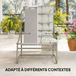 - Salon bistro 3 pièces pour 2 personnes, table ronde et chaises d'extérieur avec assise en textilène et coussins, mobilier de jardin en métal pour patio et balcon, gris clair