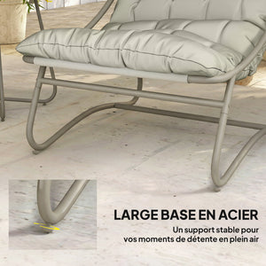 - Salon bistro 3 pièces pour 2 personnes, table ronde et chaises d'extérieur avec assise en textilène et coussins, mobilier de jardin en métal pour patio et balcon, gris clair