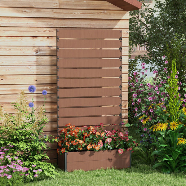 Jardinière avec treillis, lit surélevé de jardin, jardinière extérieure pour plantes grimpantes, bac à fleurs rectangulaire pot de plantes pour balcon terrasse patio, 90,5x38x180 cm, marron
