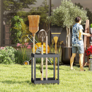 Organisateur d'outils de jardin, support à outils de jardin 16 compartiments à 2 niveaux avec coussinets réglables pour sécateurs, pelles, râteaux, pour abri, garage, noir