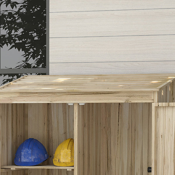 Armoire de jardin, armoire de rangement en bois, 2 étagères, 2 portes magnétiques, toit incliné, compartiment droit spacieux, 120 x 57 x 183 cm, bois naturel