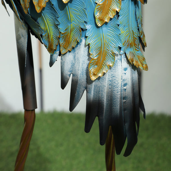 Statue jardin exterieur, sculpture de héron en métal, décoration de jardin exterieur 63 cm, pour étang, patio, terrasse, pelouse, multicolore