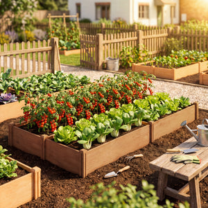 Carré Potager en Bois 234x109x25cm - Lit de Jardin Surélevé 4 Zones de Culture - Jardinière Extérieure à Fond Ouvert avec Montage sans Outil, pour Légumes, Fleurs, Marron Clair