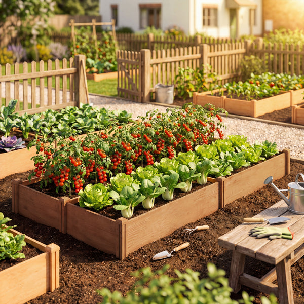 Carré Potager en Bois 234x109x25cm - Lit de Jardin Surélevé 4 Zones de Culture - Jardinière Extérieure à Fond Ouvert avec Montage sans Outil, pour Légumes, Fleurs, Marron Clair
