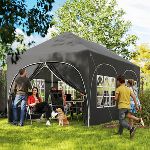 Tonnelle pliante 3x6m imperméable anti-UV, barnum avec 6 parois & 6 sacs de sable - tente de réception 12 trous de drainage - pavillon pop-up, 4 fenêtres église pour mariage, marché - gris