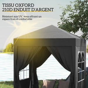Tonnelle de jardin extérieure 2 x 2 m, tonnelle pliante pop-up, réglable en hauteur, protection UV, cadre en acier, 4 côtés amovibles, pour camping, festival, plage, sac de transport, noir