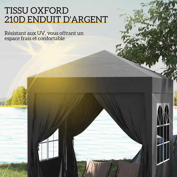 Tonnelle de jardin extérieure 2 x 2 m, tonnelle pliante pop-up, réglable en hauteur, protection UV, cadre en acier, 4 côtés amovibles, pour camping, festival, plage, sac de transport, noir