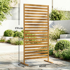 Brise-vue Bois à Lamelles - Claustra Paravent Extérieur Autoportant pour Jardin Terrasse - Panneau Occultant 170cm avec Treillis pour Plante Grimpante, Séparateur d'espace Naturel, Marron