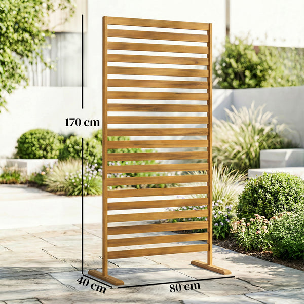 Brise-vue Bois à Lamelles - Claustra Paravent Extérieur Autoportant pour Jardin Terrasse - Panneau Occultant 170cm avec Treillis pour Plante Grimpante, Séparateur d'espace Naturel, Marron