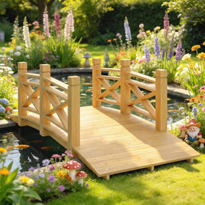 Pont de Jardin en Bois Carbonisé Arqué 1,74m - Passerelle avec Main Courante Sécurisée et Charge 200kg - Décoration Extérieure Traitée et Résistante, Naturel