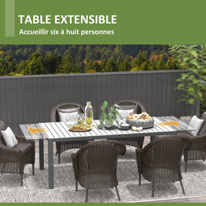 Table de jardin extensible table tables à manger de patio en aluminium rectangulaire pour 6 - 8 personnes, charge max. 50kg, dim. 180/240L x 94l x 73H cm, gris