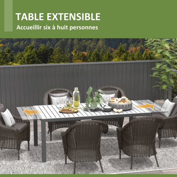 Table de jardin extensible table tables à manger de patio en aluminium rectangulaire pour 6 - 8 personnes, charge max. 50kg, dim. 180/240L x 94l x 73H cm, gris