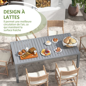 Table de jardin extensible table tables à manger de patio en aluminium rectangulaire pour 6 - 8 personnes, charge max. 50kg, dim. 180/240L x 94l x 73H cm, gris
