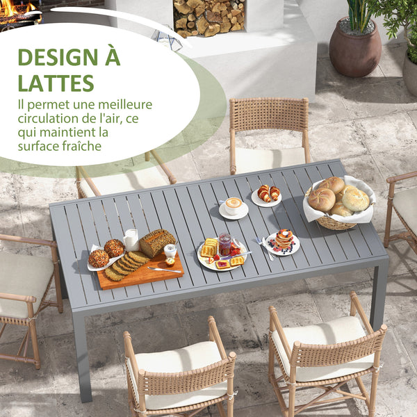 Table de jardin extensible table tables à manger de patio en aluminium rectangulaire pour 6 - 8 personnes, charge max. 50kg, dim. 180/240L x 94l x 73H cm, gris