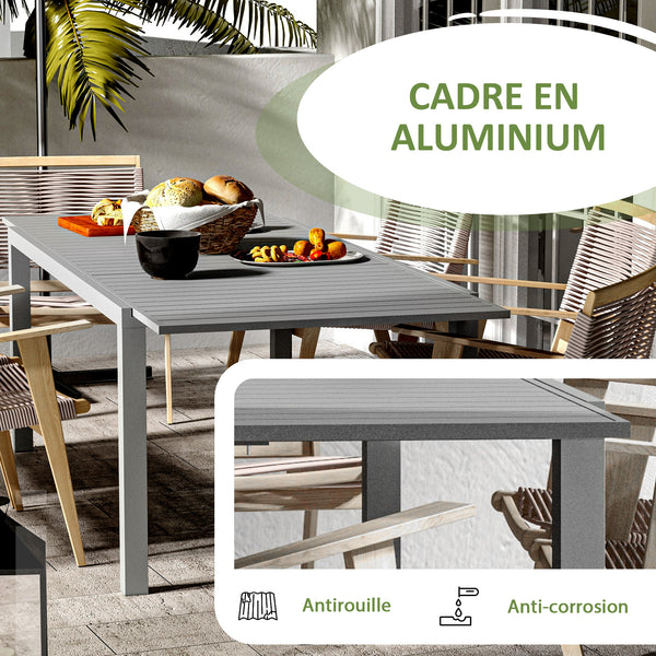 Table de jardin extensible table tables à manger de patio en aluminium rectangulaire pour 6 - 8 personnes, charge max. 50kg, dim. 180/240L x 94l x 73H cm, gris