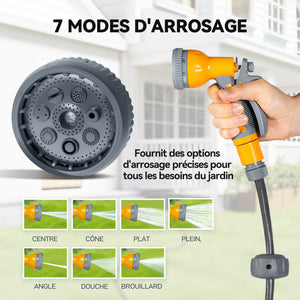 Enrouleur Tuyau Arrosage Mural 30 m x Ø 15 mm, Dévidoir Automatique de Tuyaux d'Eau Rétractable Automatique Pivotant à 180°, Buse à 7 Modes, pour Jardin et Lavage de Voiture, Orange