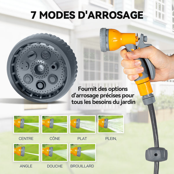 Enrouleur Tuyau Arrosage Mural 30 m x Ø 15 mm, Dévidoir Automatique de Tuyaux d'Eau Rétractable Automatique Pivotant à 180°, Buse à 7 Modes, pour Jardin et Lavage de Voiture, Orange
