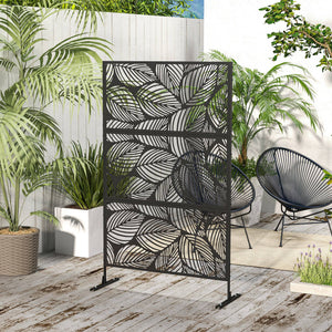 Panneau brise vue décoratif paravent extérieur noir à motif végétal en acier - 122 x 45 x 198 cm, noir