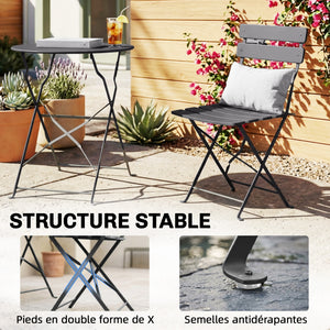 Ensemble Bistrot de Jardin 3 Pièces san Montage - Table et 2 Chaises Pliantes à Lattes en Métal avec Double Protection Antirouille - Mobilier de Balcon et Terrasse Chic, Noir