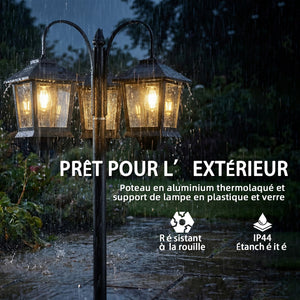 Lampadaire extérieur sur pied à 3 têtes, lampadaire solaire extérieur, éclairage LED, capteur automatique crépuscule à l'aube, IP44, hauteur 188 cm, pour jardin, cour ou allée, noir