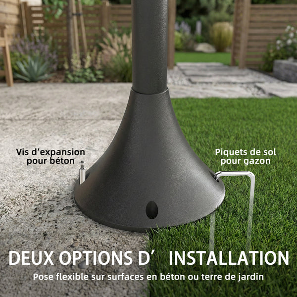 Lampadaire extérieur sur pied à 3 têtes, lampadaire solaire extérieur, éclairage LED, capteur automatique crépuscule à l'aube, IP44, hauteur 188 cm, pour jardin, cour ou allée, noir