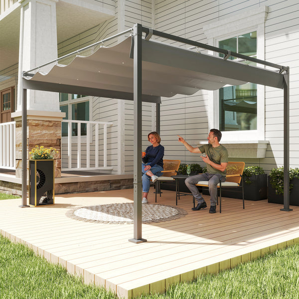 Pergola Rétractable Coulissante 3 x 3 m, tonnelle de Jardin à fixation magnétique Tissu Polyester Haute densité 180g/m² résistant aux UV, pour patios, jardin, terrasse, arrière-cours, gris