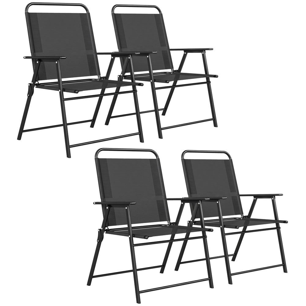 Lot de 4 chaises de jardin pliantes avec accoudoirs, chaises d'extérieur avec assise large en textilène respirant, dossier haut, cadre en acier robuste, pour patio, balcon, terrasse, noir