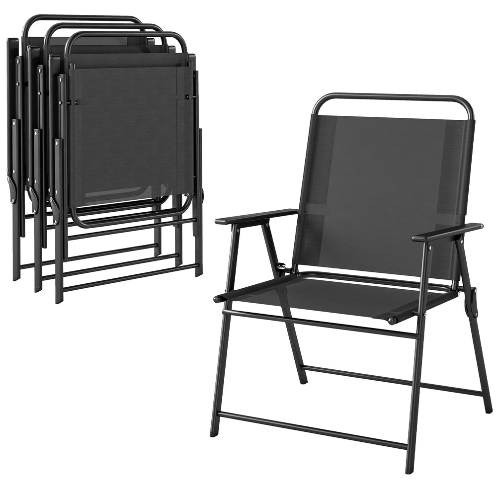 Lot de 4 chaises de jardin pliantes avec accoudoirs, chaises d'extérieur avec assise large en textilène respirant, dossier haut, cadre en acier robuste, pour patio, balcon, terrasse, noir