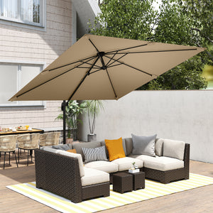 Parasol déporté carré 3 x 3 m, parasol de jardin extérieur, rotation 360°, inclinable 5 positions, 7 baleines, base en croix et manivelle, protection solaire UPF30+, mât en aluminium, kaki