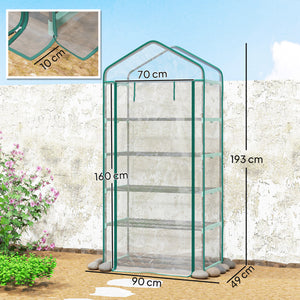 Serre de jardin avec étagères 5 niveaux, serre de balcon, bâche renforcée, châssis en acier, porte zippée enroulable, pour légumes plantes fleurs, 90x49x193cm, transparent