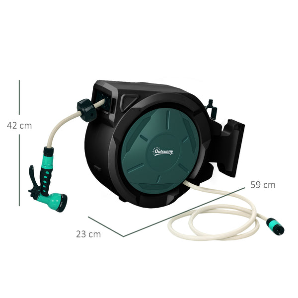 Enrouleur Tuyau Arrosage Mural 30 m x Ø 15 mm, Dévidoir Automatique de Tuyaux d'Eau Rétractable Automatique Pivotant à 180°, Buse à 7 Modes, pour Jardin et Lavage de Voiture, Noir