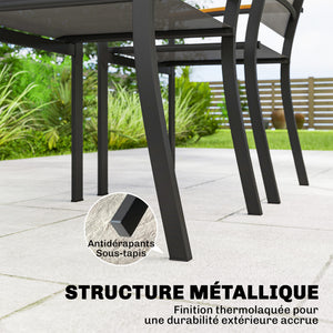 Lot de 2 Chaises de Jardin Empilables, Accoudoirs en WPC, Dossier Haut, Chaise de Salle à Manger Exterieure pour Balcon Terrasse Patio, Métal et Textilène, Gris