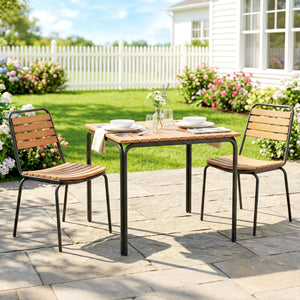 Lot de 2 Chaises de Jardin Empilables, Assise et Dossier en Bois Massif à Lattes, Structure en Acier, Chaises d'Extérieur pour Terrasse Balcon Bistro, 61x47x81cm, Naturel