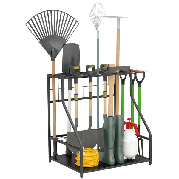 Organiseur d'outils de jardin avec crochets, porte-outils de garage à 3 niveaux, support d'outils de jardin pour sécateurs, pelles, râteaux pour jardin, garage orange