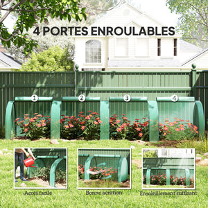 Mini Serre de Jardin mini serre tunnel serre à tomates 4 x 1 x 0,8 m Acier PE Haute densité 140 g/m² Anti-UV 4 portes avec Zip enroulables Vert