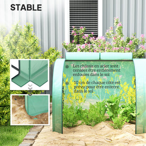 Mini Serre de Jardin mini serre tunnel serre à tomates 4 x 1 x 0,8 m Acier PE Haute densité 140 g/m² Anti-UV 4 portes avec Zip enroulables Vert